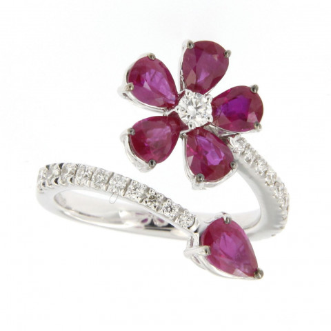 Anello Massimo Raiteri Fiore Oro Bianco, Rubini e Brillanti 0117777