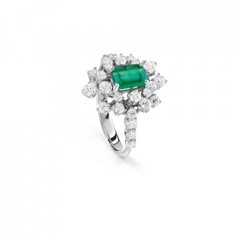 Mimosa Anello in oro bianco con smeraldo e diamanti 81091547