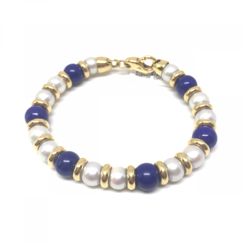 CIACCI Bracciale in oro giallo 18Kt, Perle e Lapislazzuli OP108*