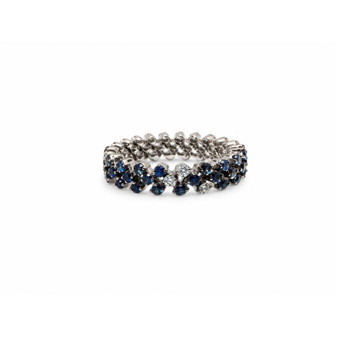 BREVETTO Anello "Full" Multisize in Oro Bianco con Zaffiri Blu Diamanti