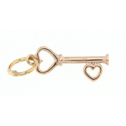 Charm Ciondolo Chiave con Cuore in Oro Rosa 18 Kt