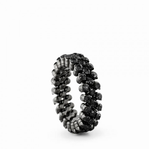BREVETTO Anello "Full" Multisize in Oro Brunito con Diamanti Neri