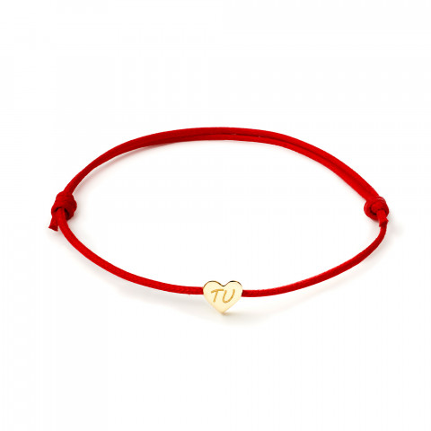 Bracciale in cordino rosso con cuore d’oro 18K e incisione TU