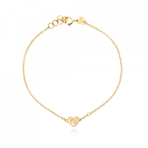 Bracciale in catena d’oro 18K con cuore e incisione TU