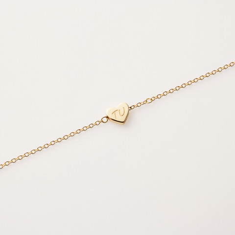 Bracciale in catena d’oro 18K con cuore e incisione TU