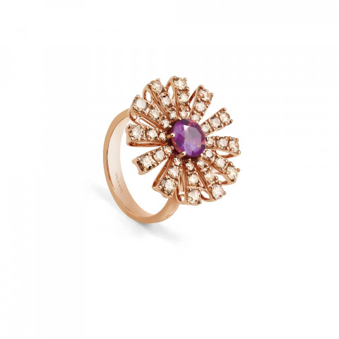 Margherita Anello in oro rosa, diamanti brown e ametista 20072764