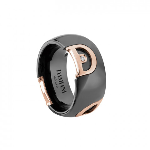 D.Icon Anello in ceramica nera, oro rosa e diamante 20085061