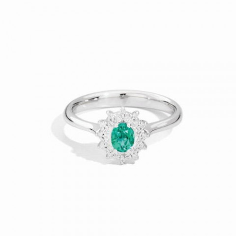 Recarlo Camelia Anello Oro Bianco, Diamanti e Smeraldo