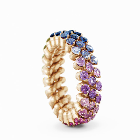 BREVETTO Anello "Full" Multisize in Oro Rosa con Zaffiri Rainbow