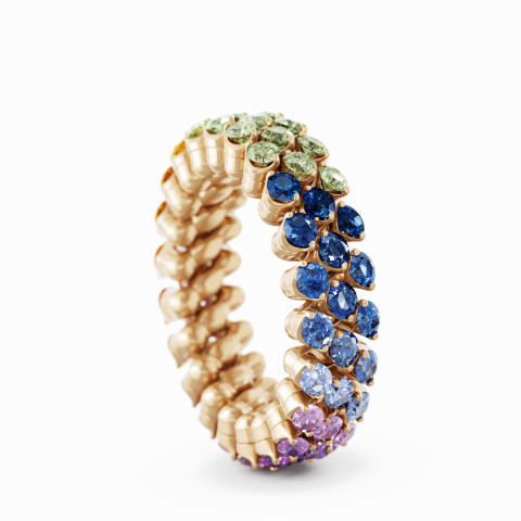 BREVETTO Anello "Full" Multisize in Oro Rosa con Zaffiri Rainbow