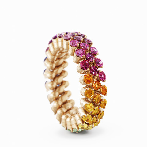 BREVETTO Anello "Full" Multisize in Oro Rosa con Zaffiri Rainbow