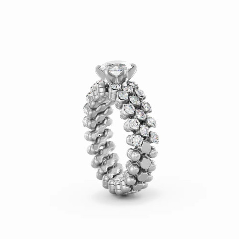 Anello Multisize Solitario Oro bianco Diamante Bianco  