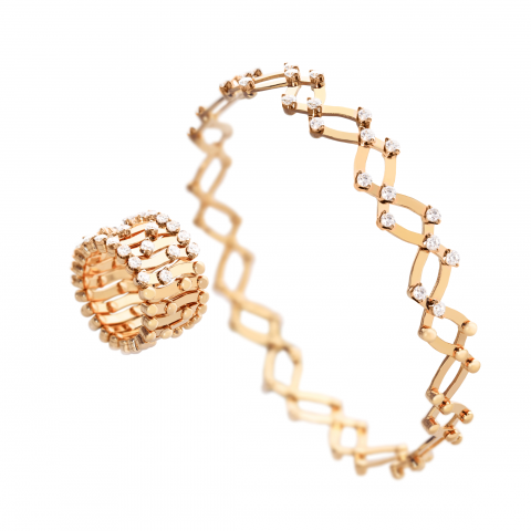 BREVETTO Bracciale "Half" Multisize in Oro Rosa con Diamanti