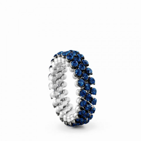 BREVETTO Anello "Full" Multisize in Oro Bianco con Zaffiri Blu