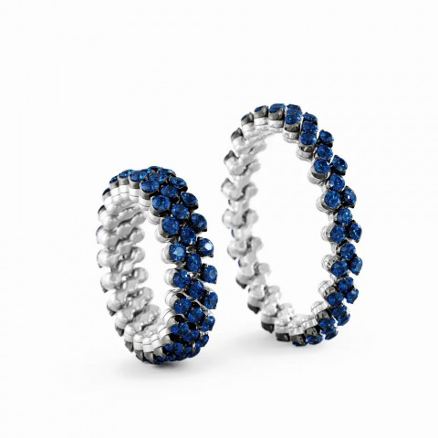 BREVETTO Anello "Full" Multisize in Oro Bianco con Zaffiri Blu